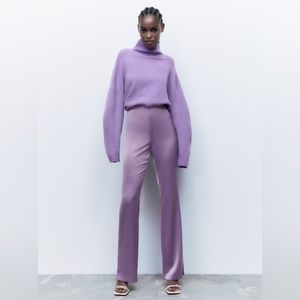 Zara Lilac Flared Satin Effect Pants